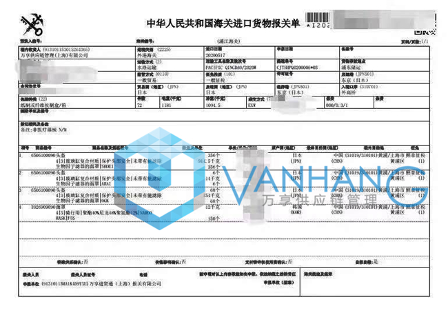 日本頭盔進(jìn)口報關(guān)單證資料